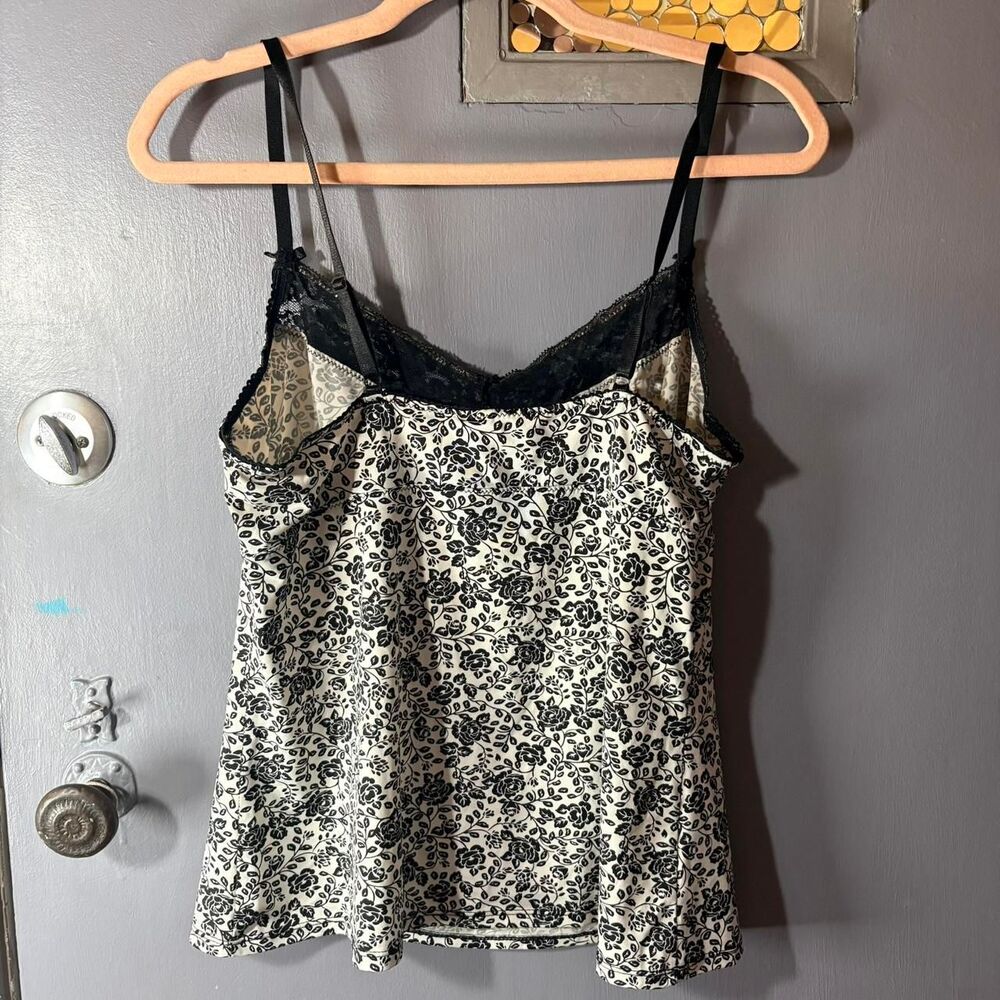 Laura Ashley Black & White Floral Cami Tank Y2K Coquette Soft Grunge Large - Picture 7 of 8